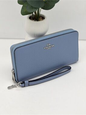 COACH Long Zip Around Continental Wallet Wristlet Marble Blue
